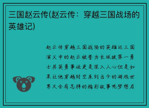 三国赵云传(赵云传：穿越三国战场的英雄记)